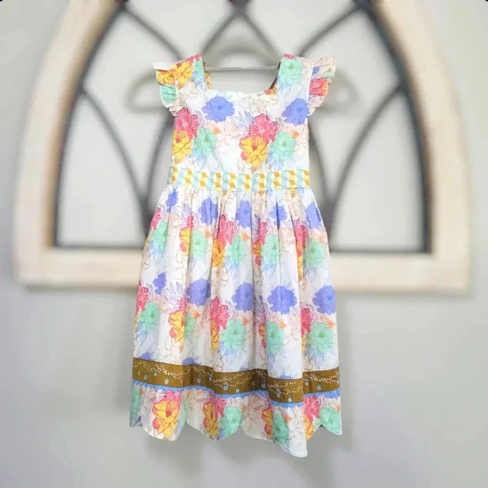 Matilda Jane Field of Fireflies Floral Sleeveless Dress Lined Tie Back Sz 8